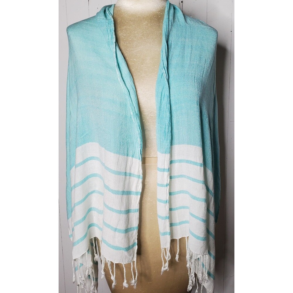 Dei Scarf Shawl Wrap Turquoise Blue White Twist Fringe Lightweight 58x21" Flaw
